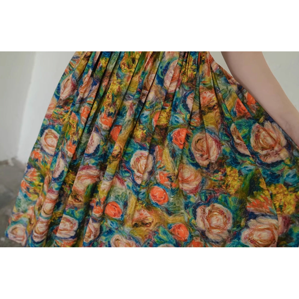 薔薇の花の油彩画キャミソールワンピース