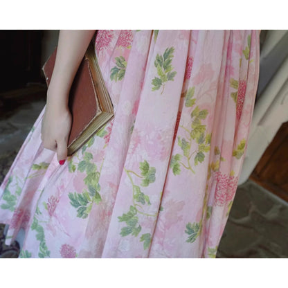 桃色の菊の花絵画ワンピース