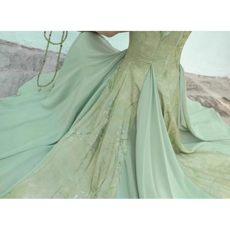 東洋蘭の花絵画チャイナワンピース