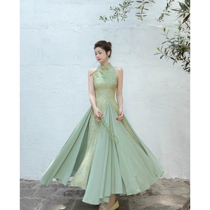 東洋蘭の花絵画チャイナワンピース