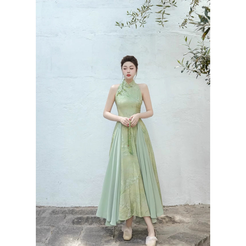 東洋蘭の花絵画チャイナワンピース