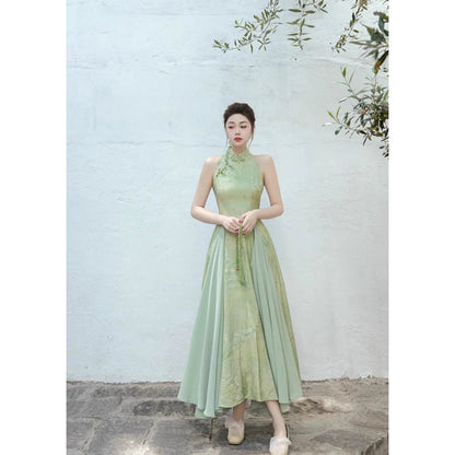 東洋蘭の花絵画チャイナワンピース