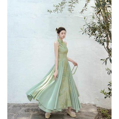 東洋蘭の花絵画チャイナワンピース