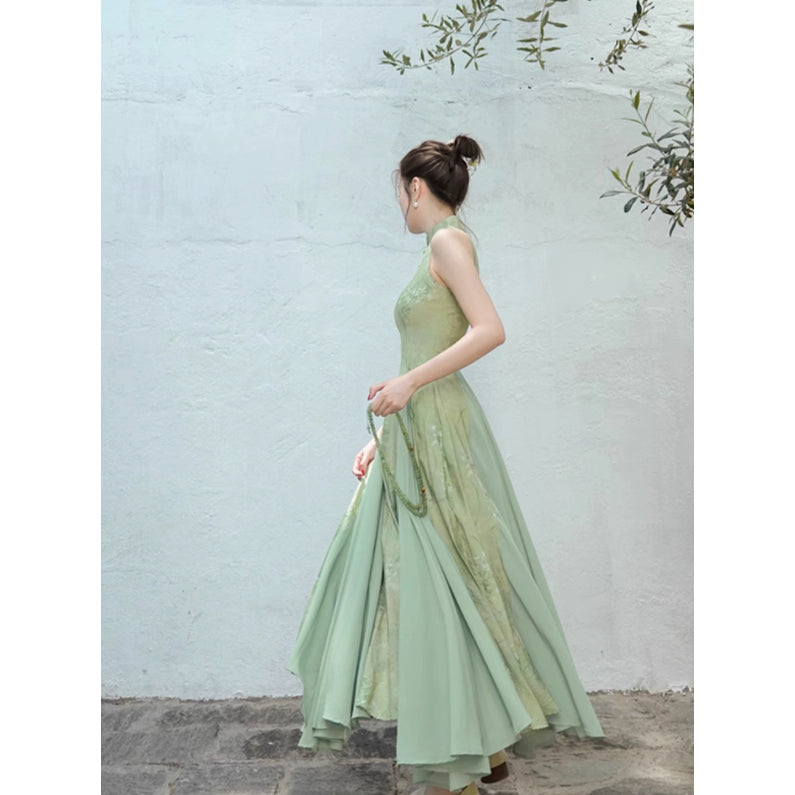 東洋蘭の花絵画チャイナワンピース