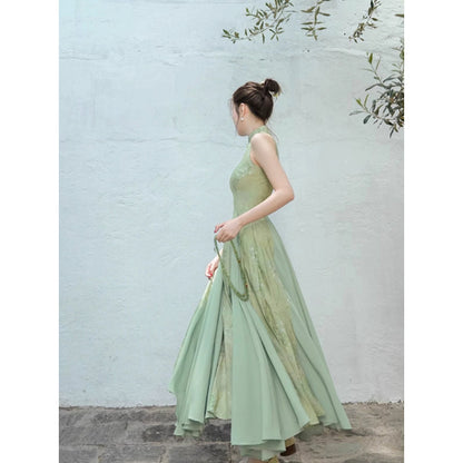 東洋蘭の花絵画チャイナワンピース