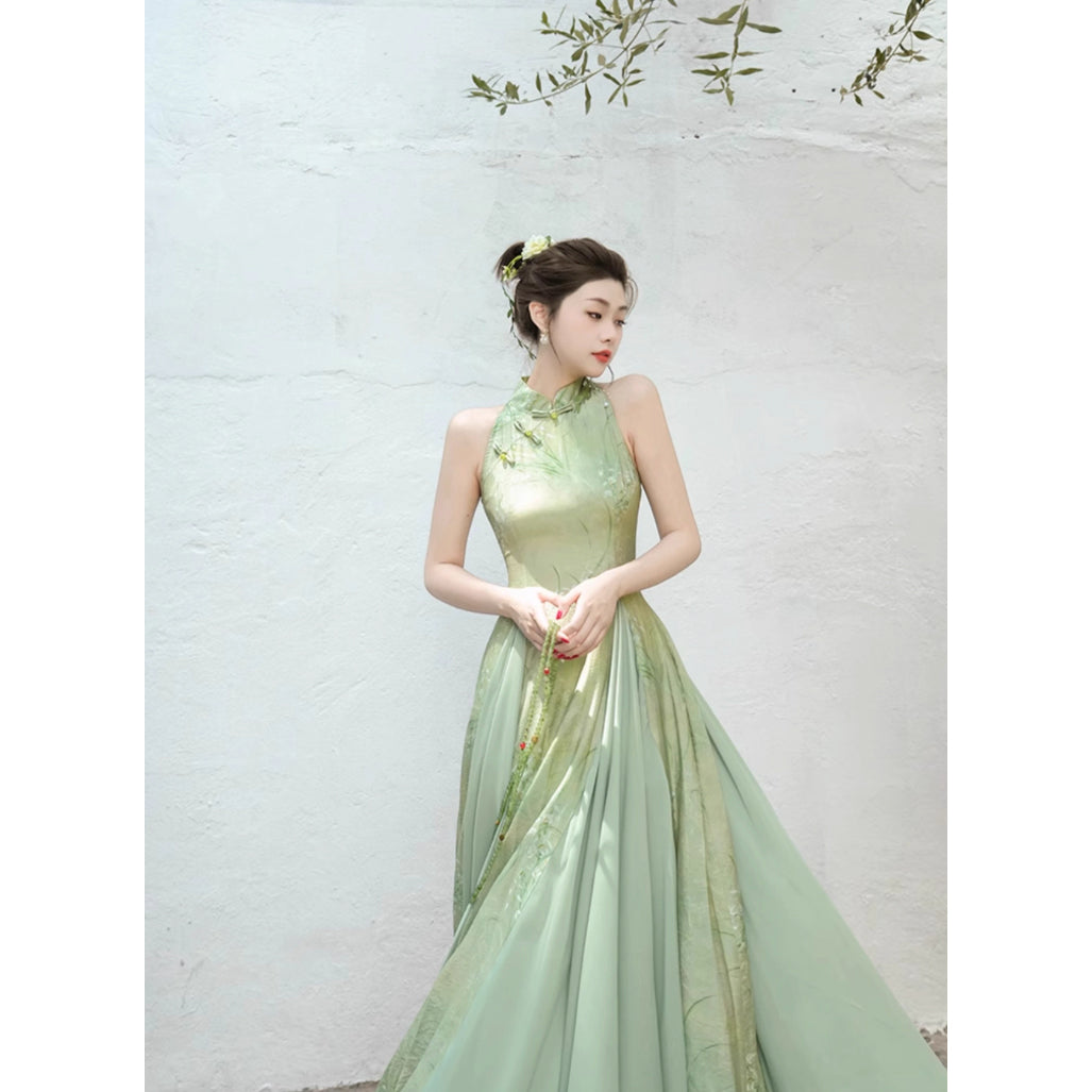 東洋蘭の花絵画チャイナワンピース