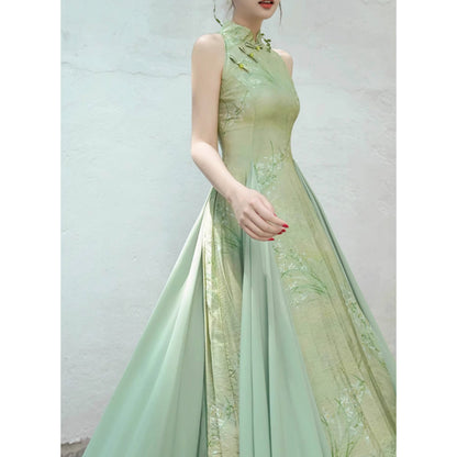 東洋蘭の花絵画チャイナワンピース