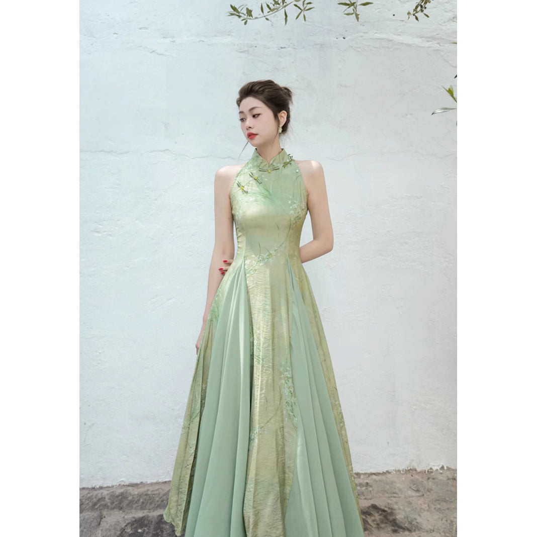 東洋蘭の花絵画チャイナワンピース