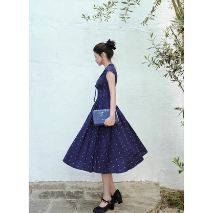 濃紺の錨の挿絵ヘップバーンワンピース