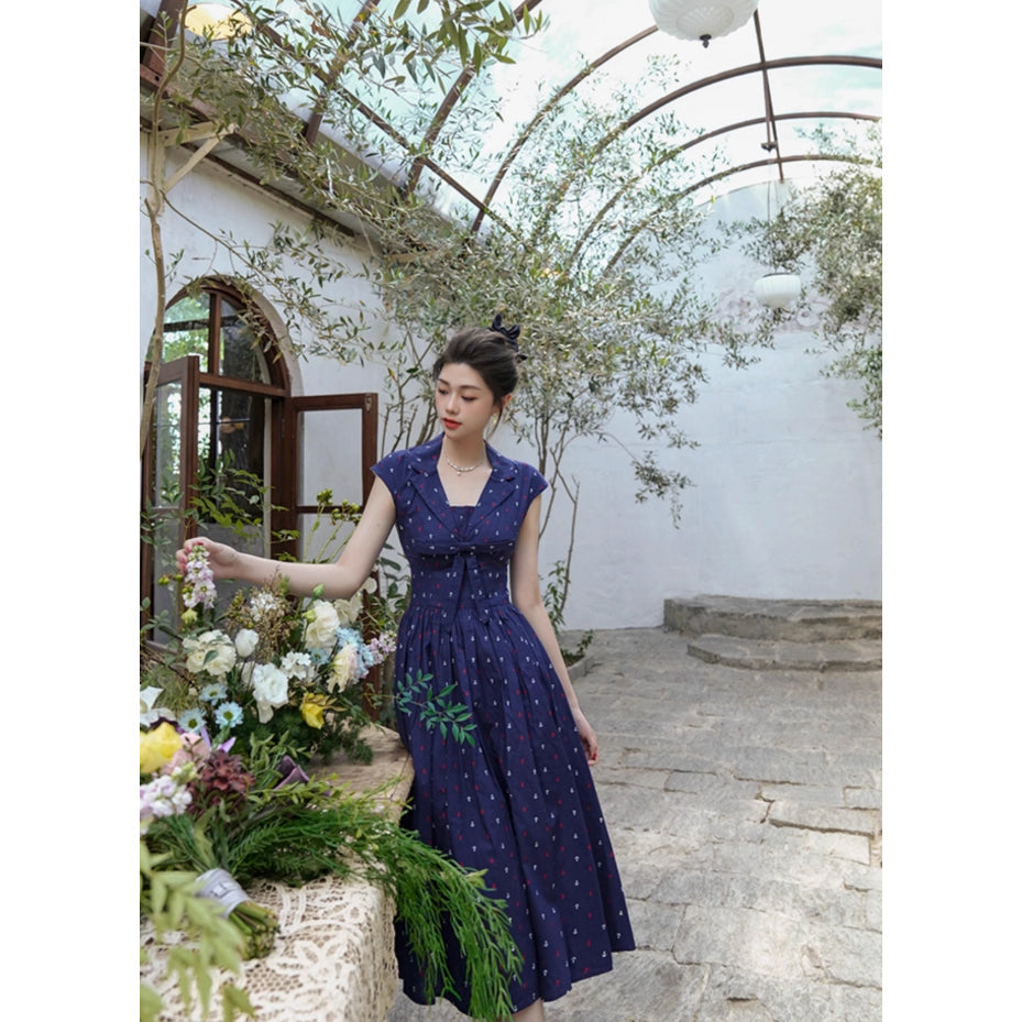 濃紺の錨の挿絵ヘップバーンワンピース