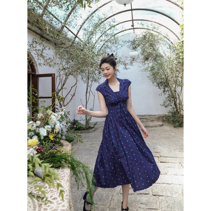 濃紺の錨の挿絵ヘップバーンワンピース