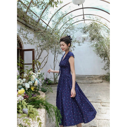 濃紺の錨の挿絵ヘップバーンワンピース