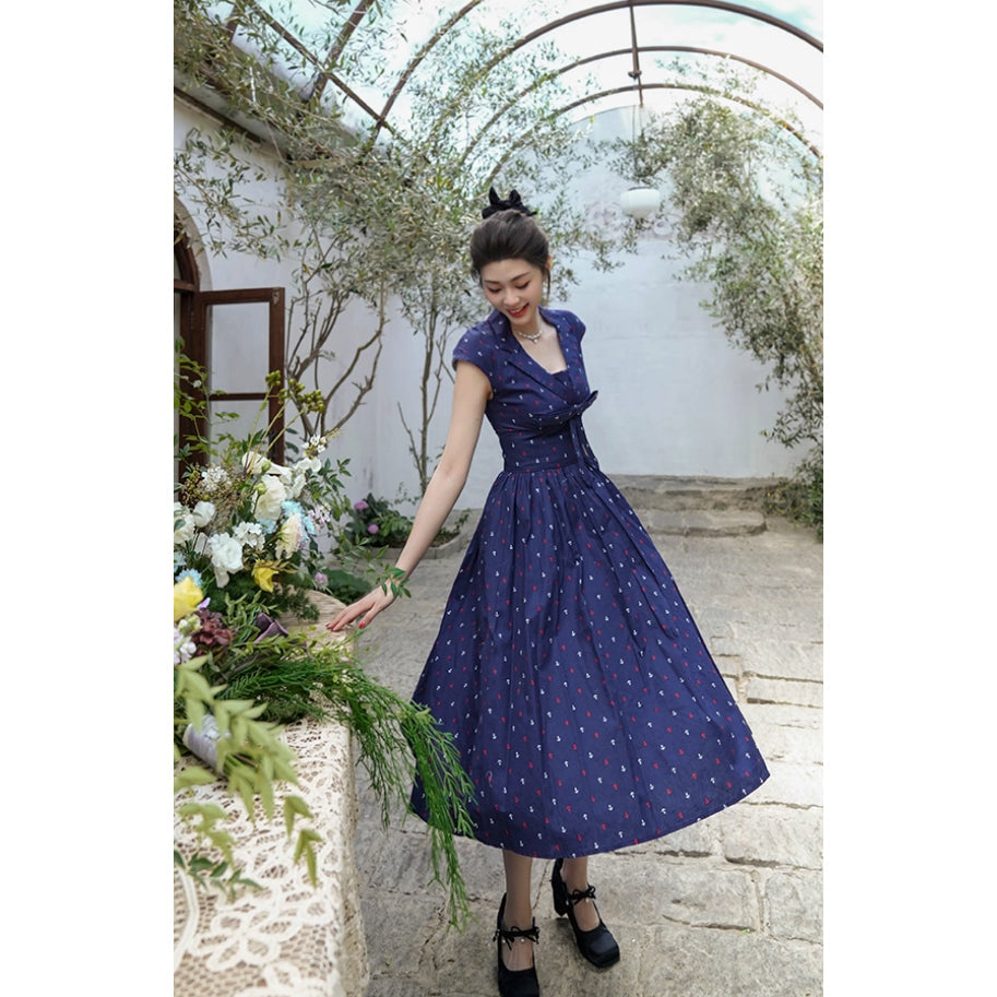 濃紺の錨の挿絵ヘップバーンワンピース