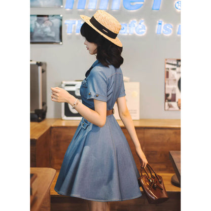 英国のお嬢様のデニムワンピース - Short Sleeves