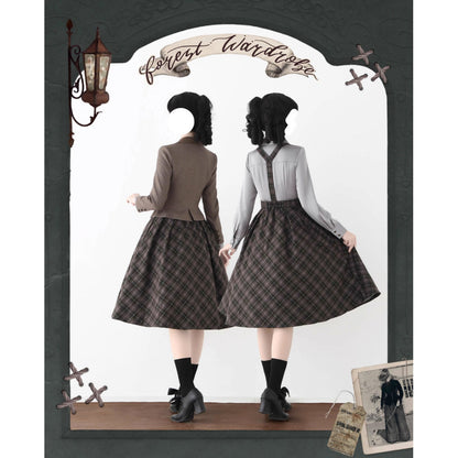 英国のお嬢様のクラシカルジャンパースカート - Olive Gray Checked