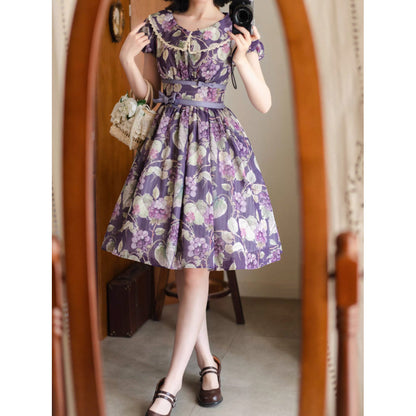紫葡萄の水彩画コルセットワンピース - Purple