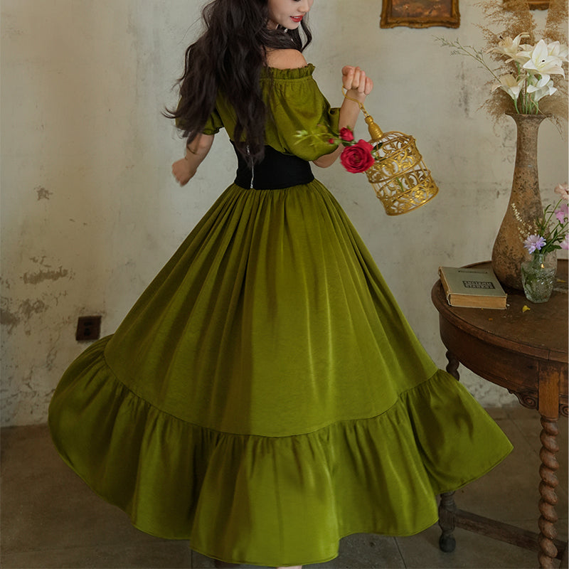 青白橡の貴婦人のレトロワンピース