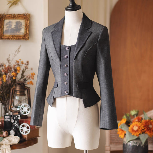英国のお嬢様のクラシカルショートジャケット - Dark Gray