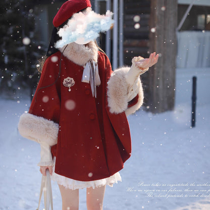 深紅のお嬢様のウールケープコート