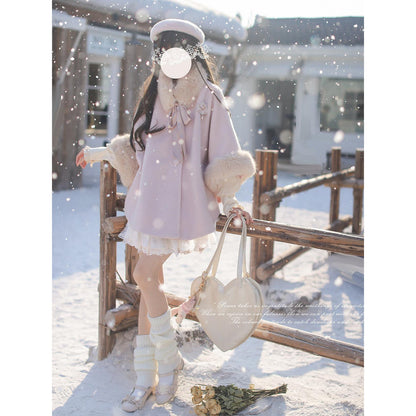 桜色のお嬢様のウールケープコート