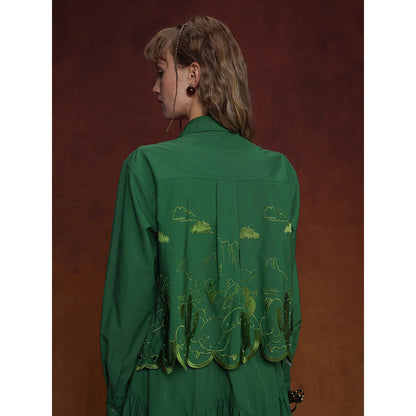 サボテンの刺繍ブラウスとスカート - Green