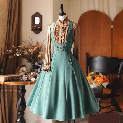 英国のお嬢様のクラシックジャンパースカート - Forest Green
