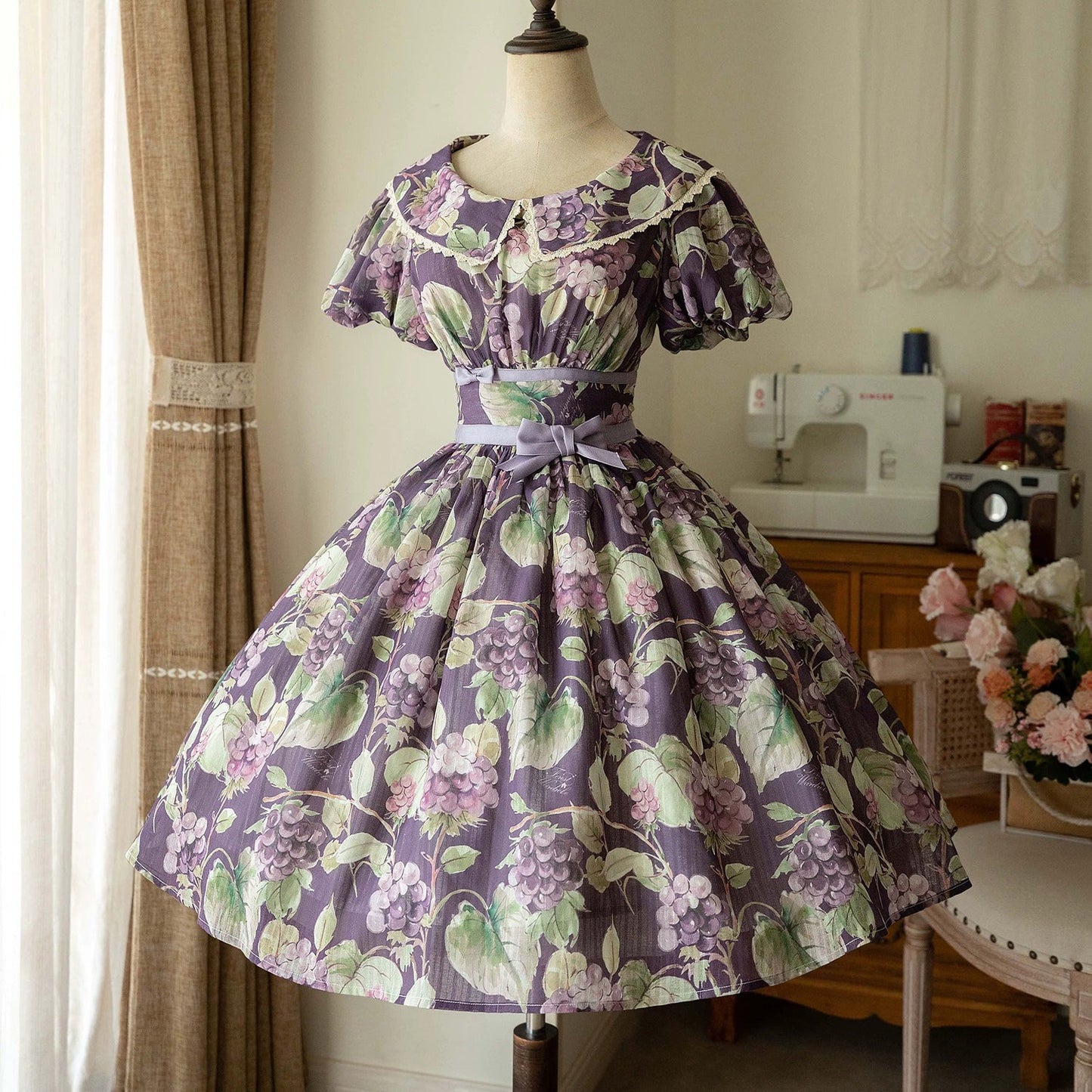 紫葡萄の水彩画コルセットワンピース - Purple