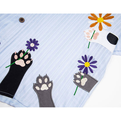 猫と花々の刺繍ネクタイシャツ