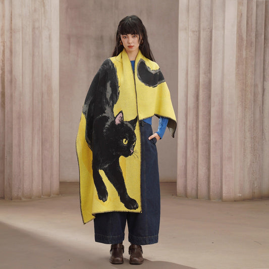 黒猫の挿絵ニットストール