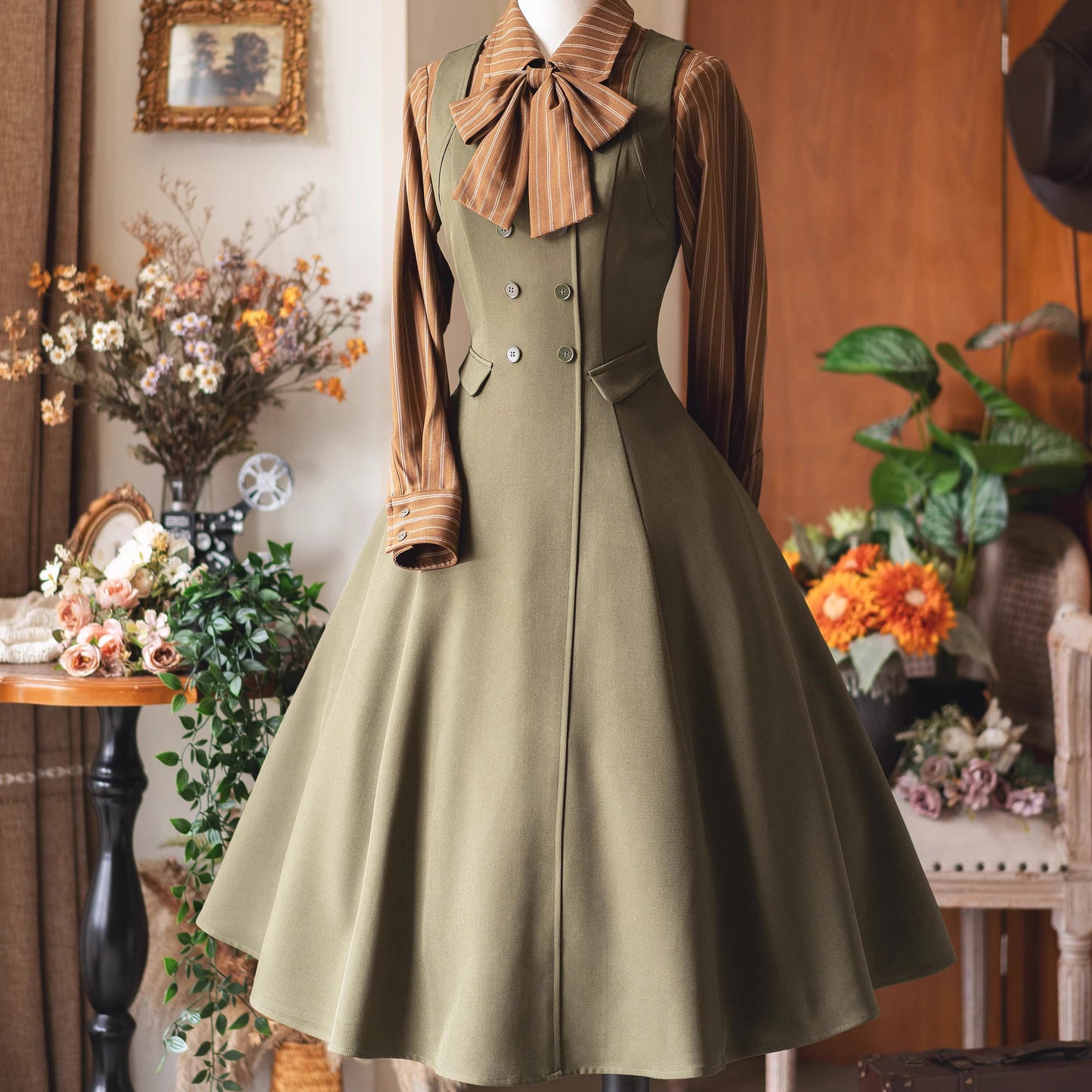 英国のお嬢様のブリティッシュジャンパースカート - Moss Green