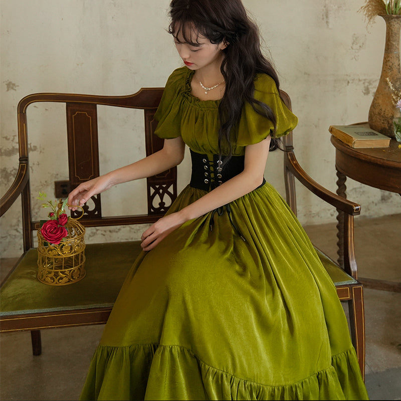 青白橡の貴婦人のレトロワンピース