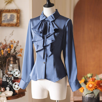 英国のお嬢様のクラシカルブラウス - Madonna Blue