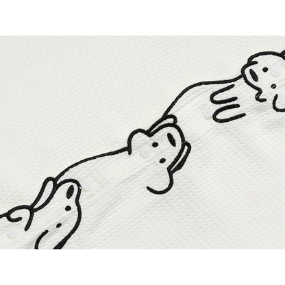 子犬の刺繍シャツ - Milk White