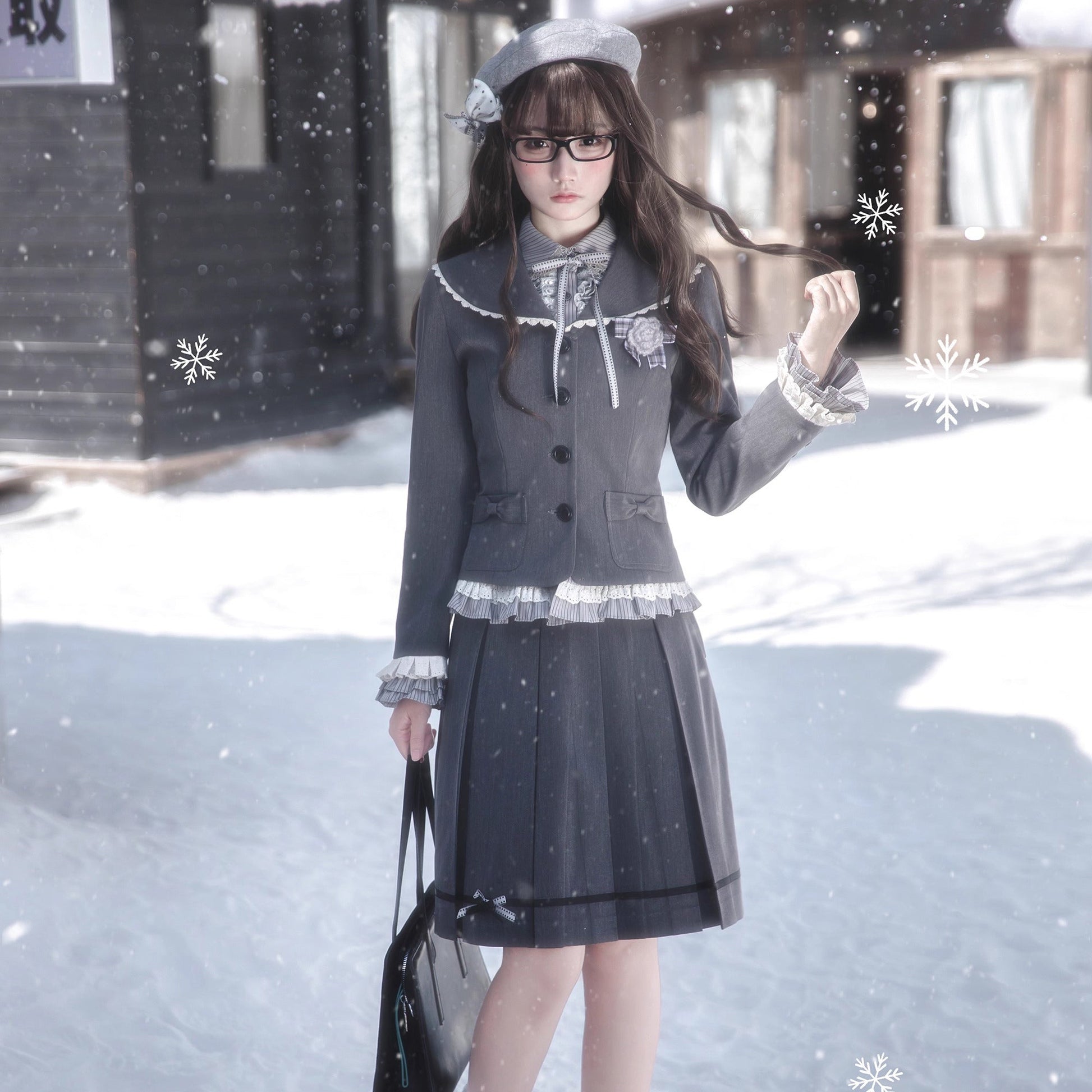 文学令嬢のジャケットとブラウスとプリーツスカート