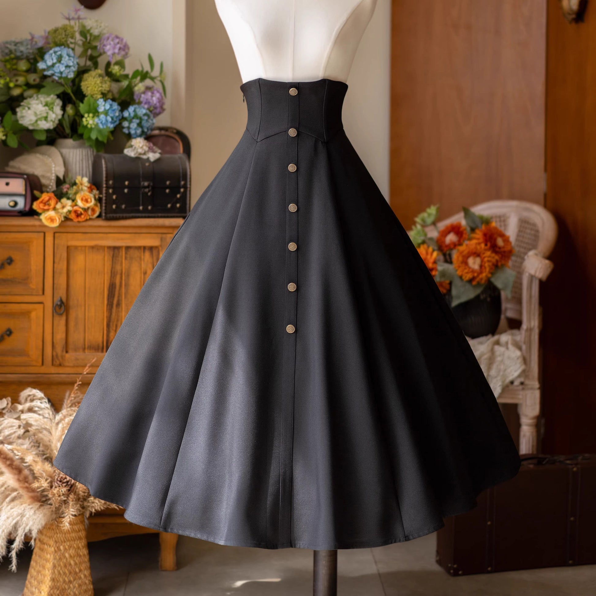 英国のお嬢様のヴィクトリアンスカート - Black