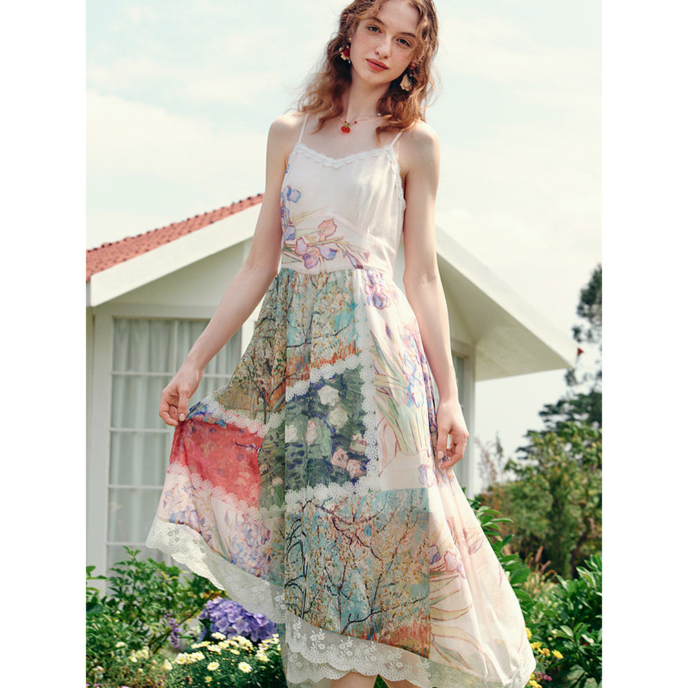 花咲く桃の木と野薔薇のキャミソールワンピース