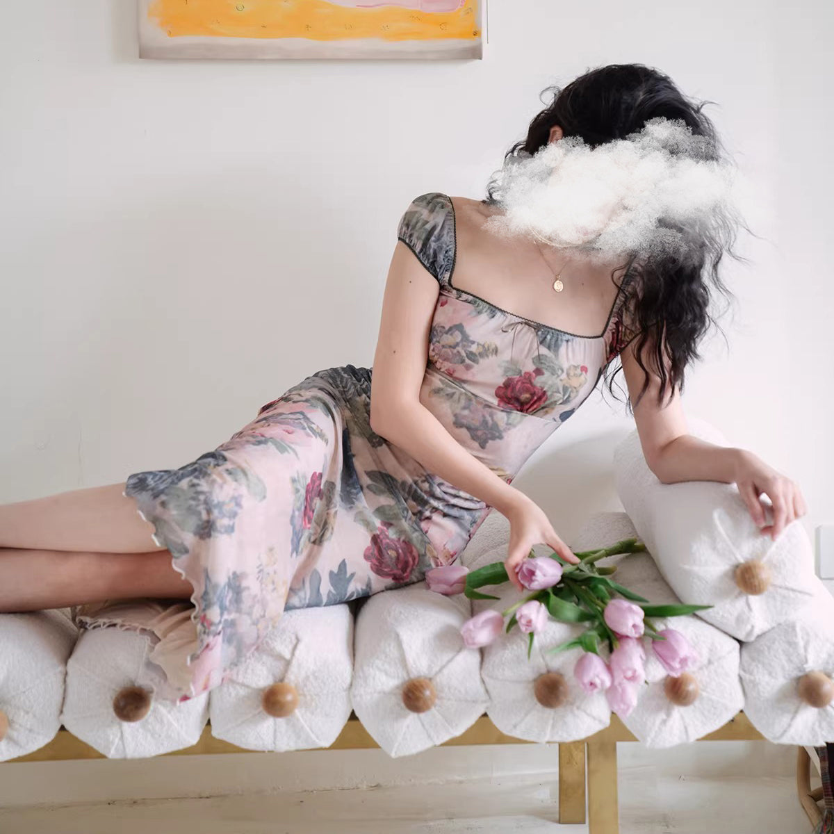 薔薇の油彩画レトロワンピース