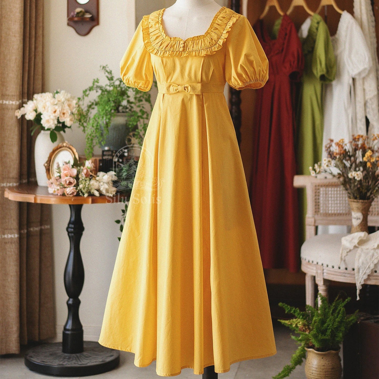 英国のお嬢様のクラシカルワンピース - Yellow