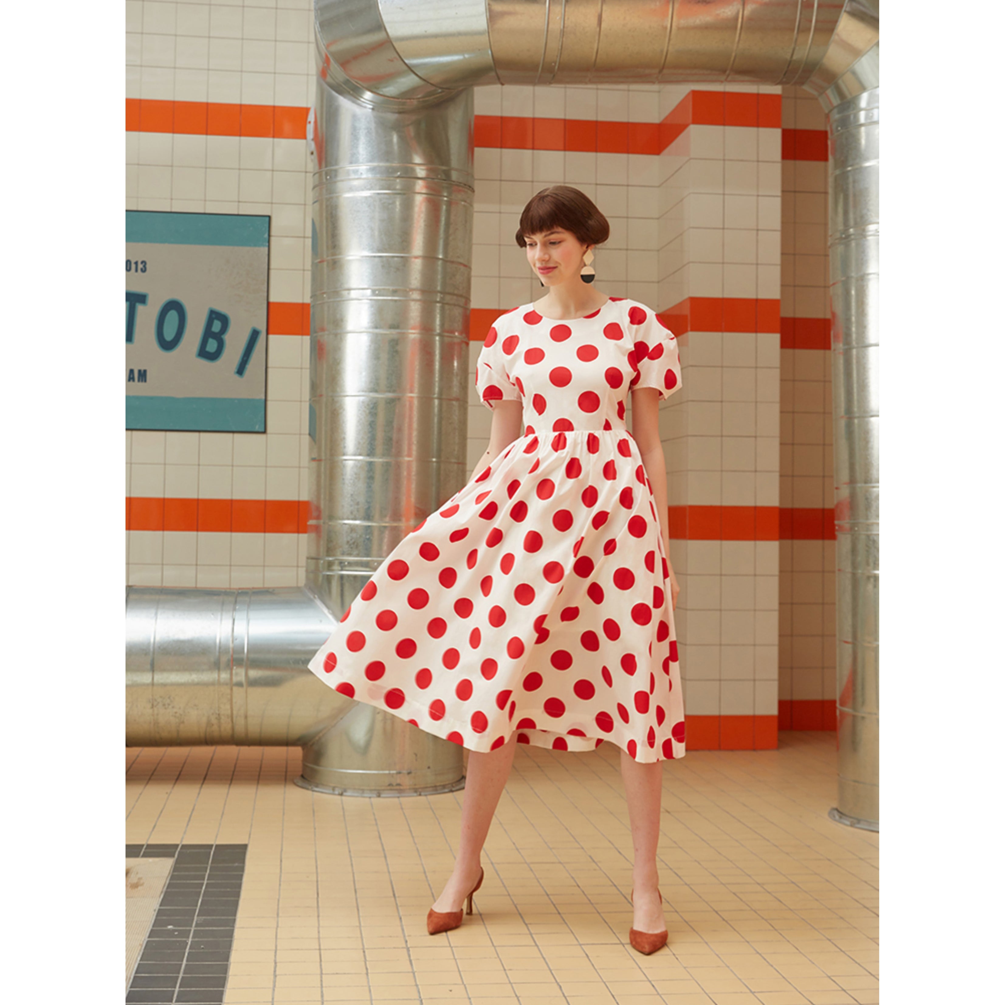 Holiday style retro polka dot dress