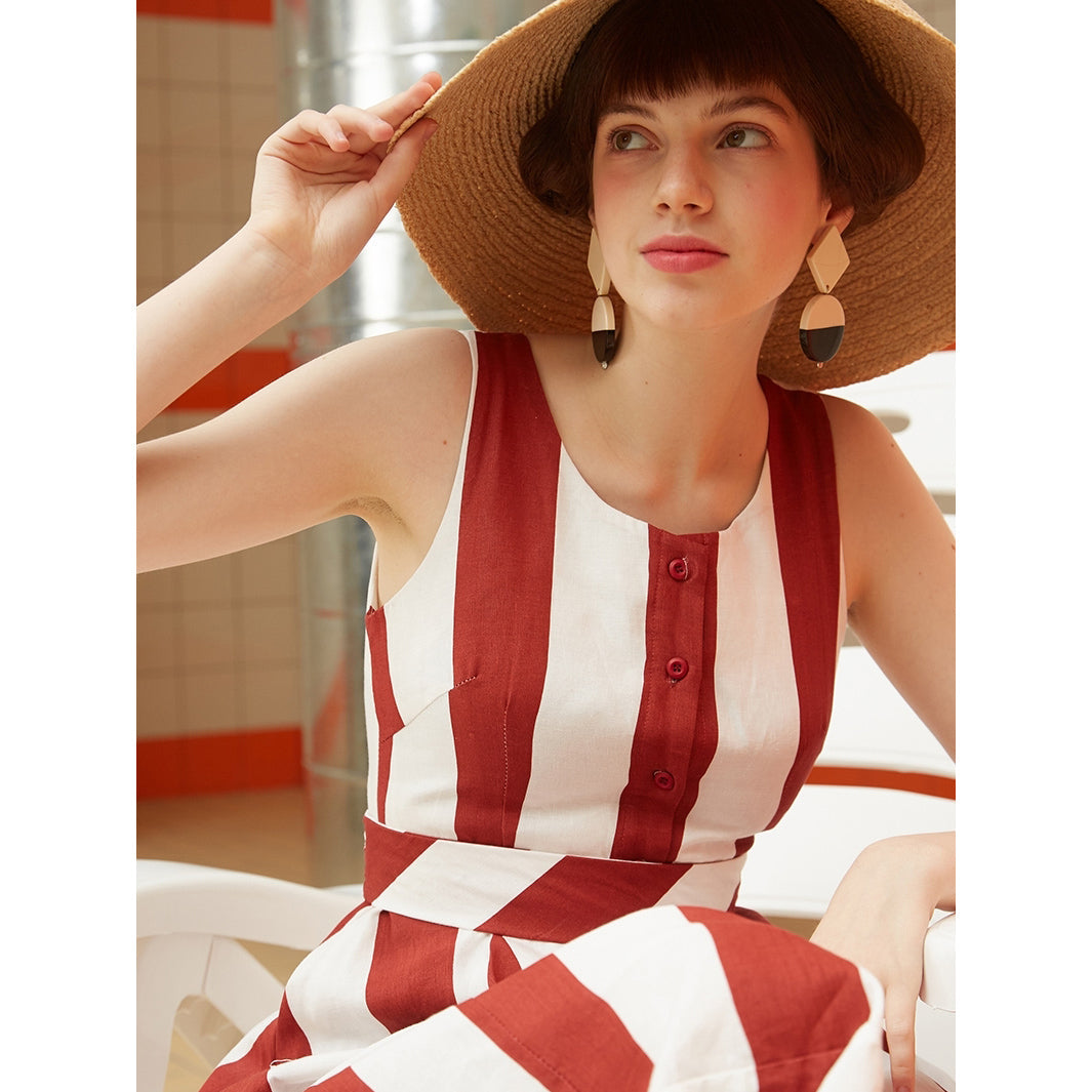 vertical red and white striped dress Red White Vertical Stripe Red A-Line Dress by Yanwun