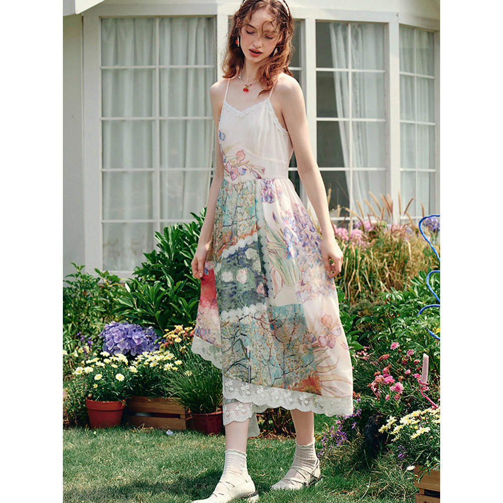 花咲く桃の木と野薔薇のキャミソールワンピース