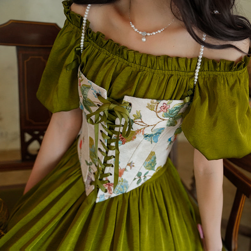 花鳥画の刺繍コルセット