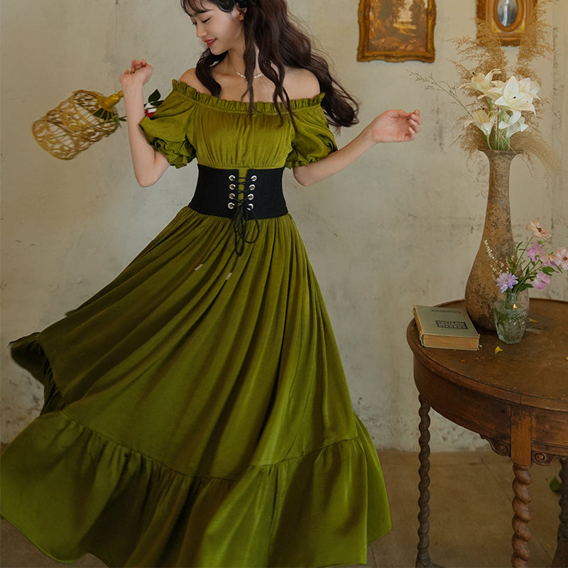 青白橡の貴婦人のレトロワンピース