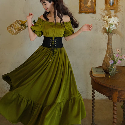 青白橡の貴婦人のレトロワンピース