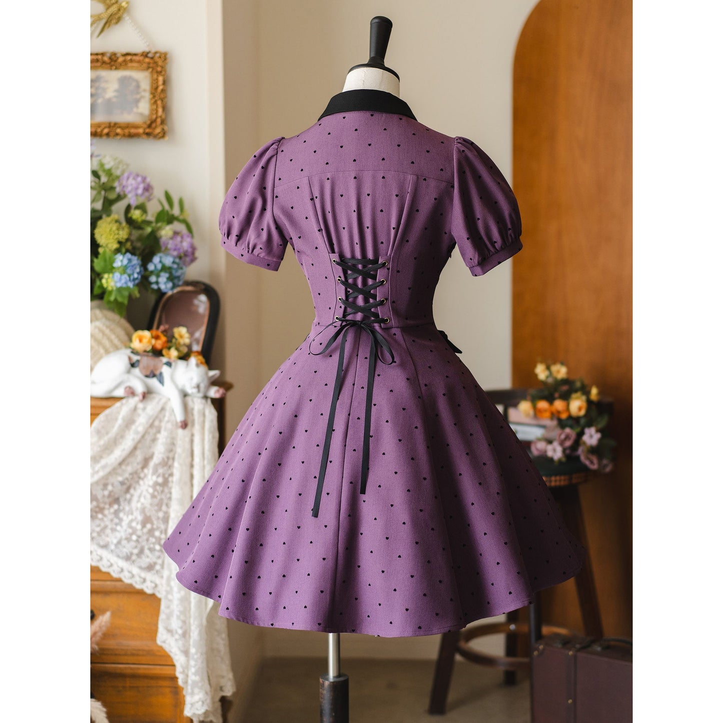 映画女優の水玉柄クラシカルワンピース - Deep Purple