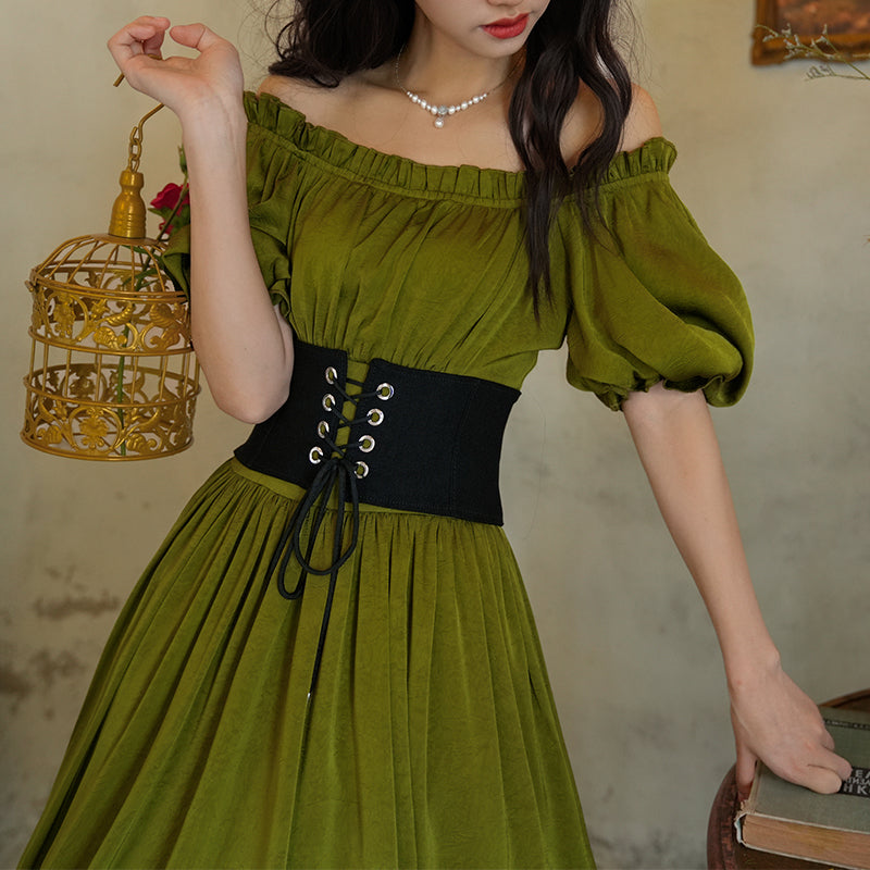 青白橡の貴婦人のレトロワンピース