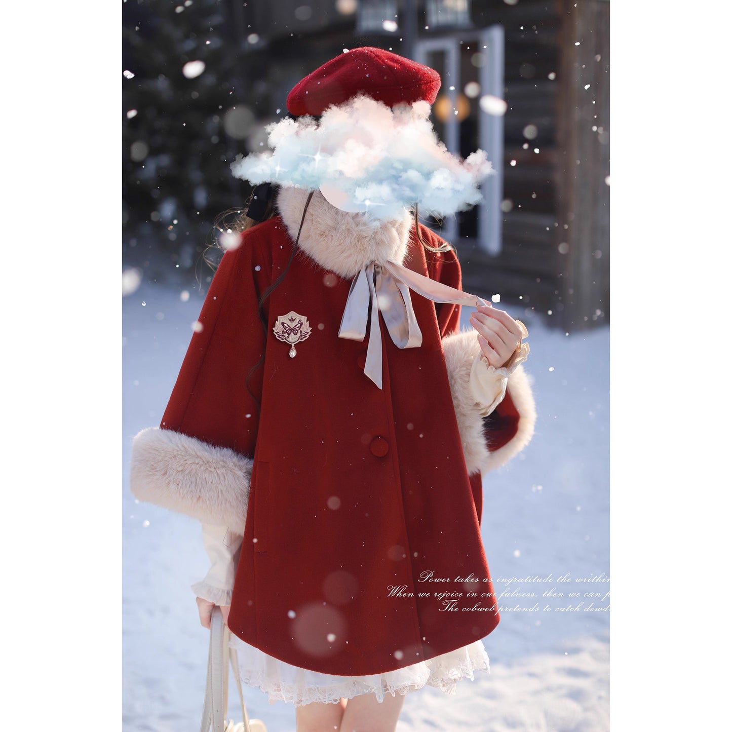 深紅のお嬢様のウールケープコート