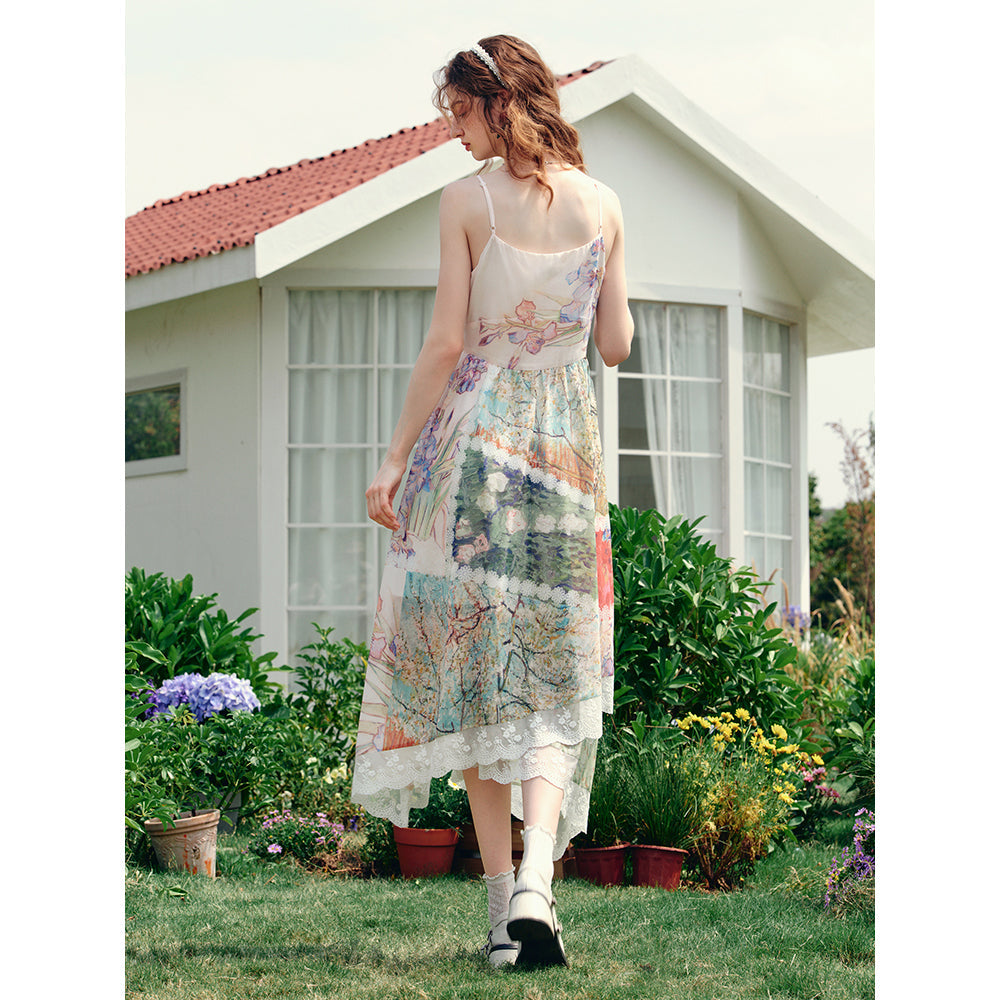 花咲く桃の木と野薔薇のキャミソールワンピース