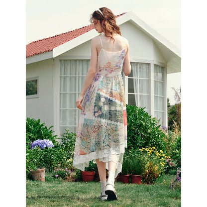 花咲く桃の木と野薔薇のキャミソールワンピース