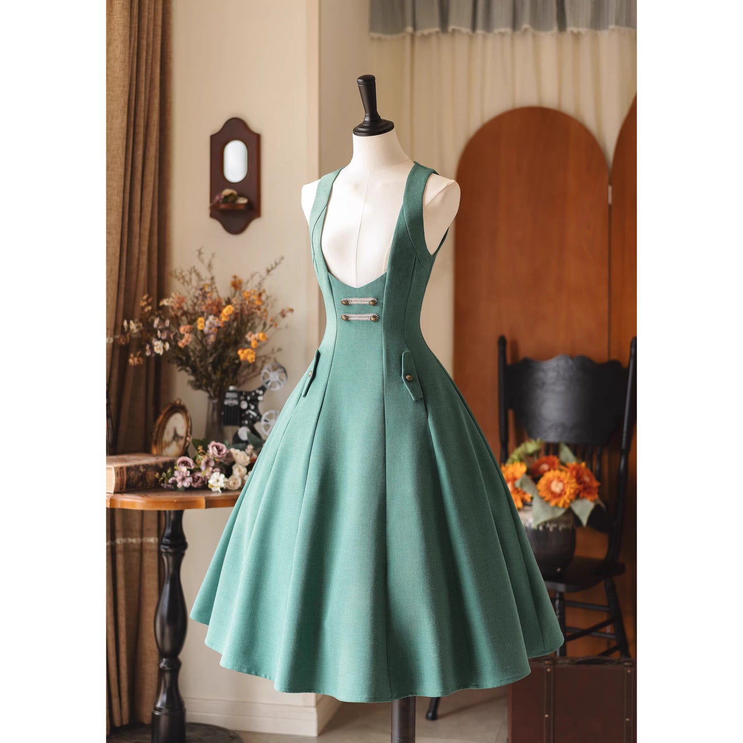 英国のお嬢様のクラシックジャンパースカート - Forest Green